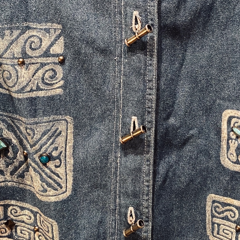 🌟4xHP🌟Embellished Denim Shirt With Boho Vibe 14P - Picture 4 of 8